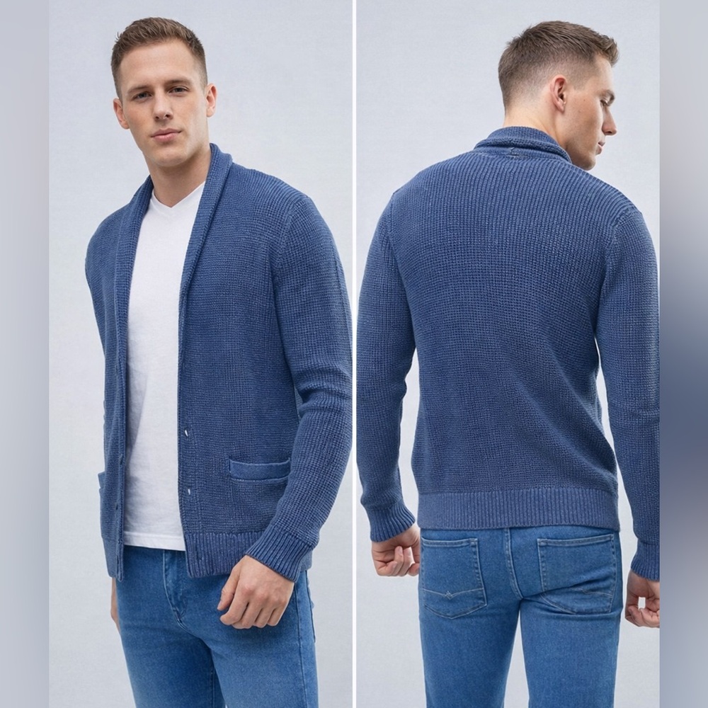 Abercrombie Fitch Shawl Collar Cardigan Sweater Blue Grandpa Academia Mens M